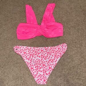 Shein textured pink Bikini top & cheetah cheeky bottoms, Small